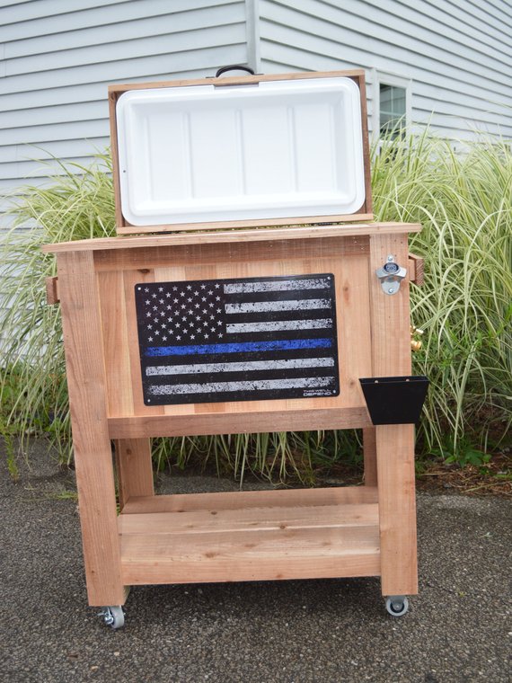 Blue Lives Matter Rustic Ice Chest Cooler Stand Inked